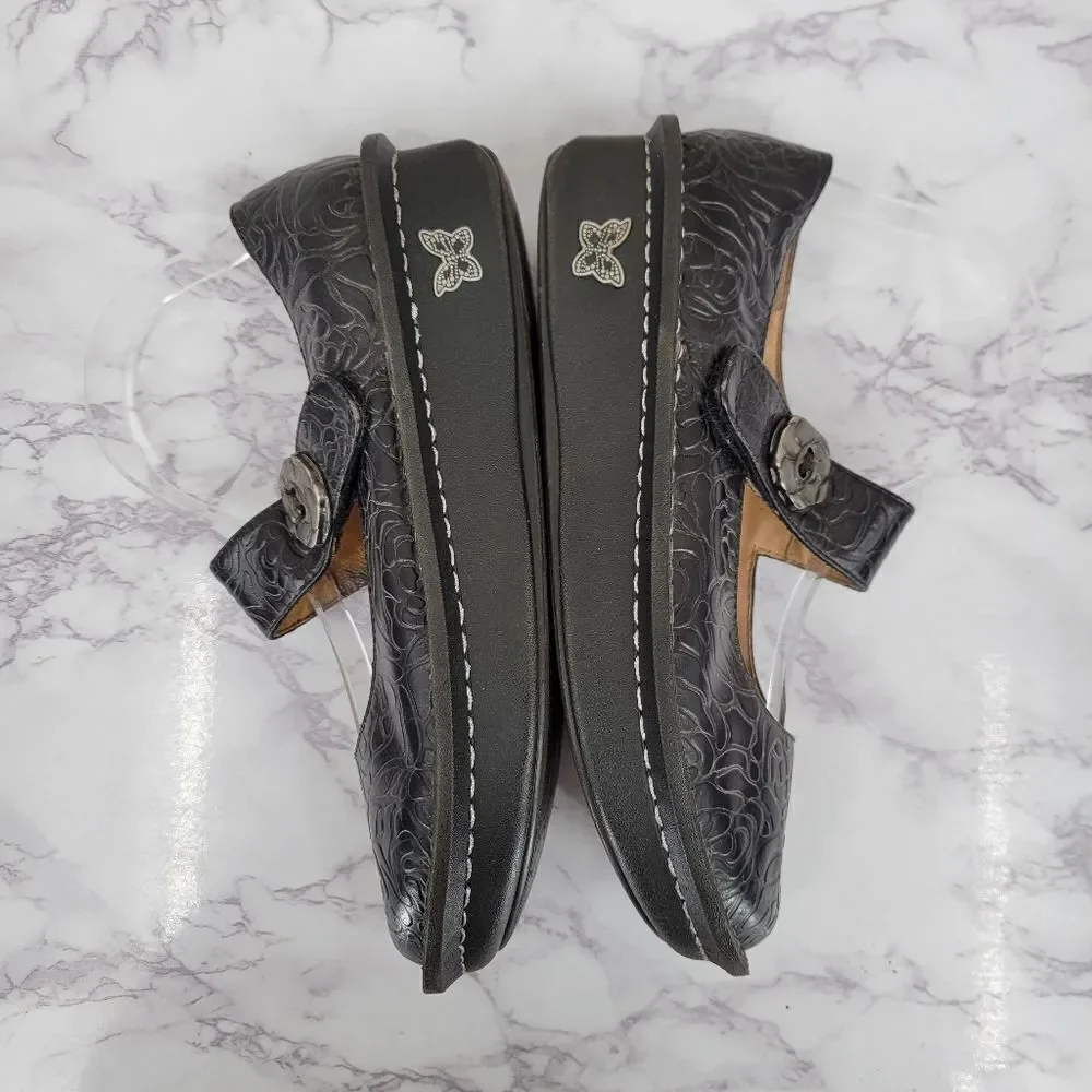 Alegria Paloma Black Rose Embossed Mary Jane Shoes Leather Women's Euro Size 39 - Picture 7 of 12